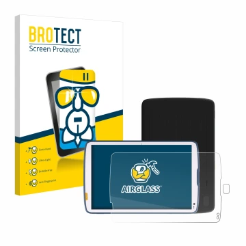 Front side of a product packaging with the brand logo BROTECT. Next to it is the device Zebra ET40 10.1