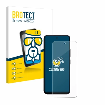 Front side of a product packaging with the brand logo BROTECT. Next to it is the device Xiaomi Redmi 12 shown with the corresp