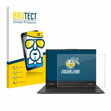 Front side of a product packaging with the brand logo BROTECT. Next to it is the device ASUS Vivobook S 16 Flip OLED TP3604 sh