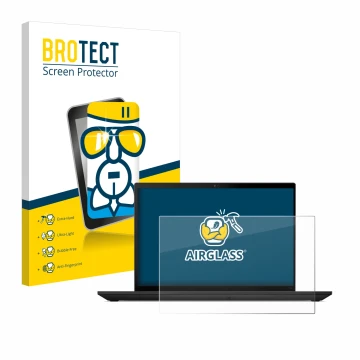 Front side of a product packaging with the brand logo BROTECT. Next to it is the device Lenovo ThinkPad T14 Gen 4 shown with t