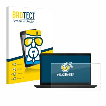 Front side of a product packaging with the brand logo BROTECT. Next to it is the device Lenovo ThinkPad L14 Gen 4 shown with t