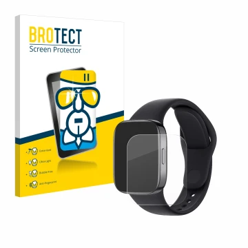 Front side of a product packaging with the brand logo BROTECT. Next to it is the device Xiaomi Redmi Watch 3 shown with the co