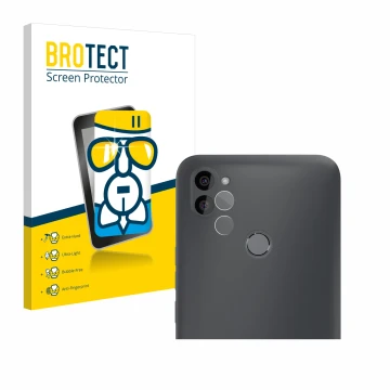 Front side of a product packaging with the brand logo BROTECT. Next to it is the device Gigaset GS5 Lite (Front+Camera) shown 