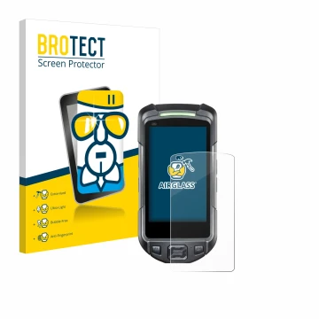 Front side of a product packaging with the brand logo BROTECT. Next to it is the device Keyence BT-A700 shown with the corresp