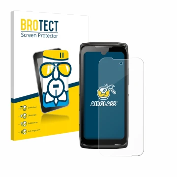 Front side of a product packaging with the brand logo BROTECT. Next to it is the device Crosscall Core-Z5 shown with the corre