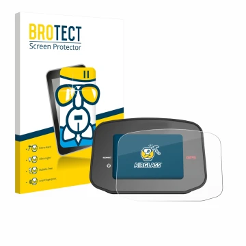 Front side of a product packaging with the brand logo BROTECT. Next to it is the device PowaKaddy CT8 GPS shown with the corre