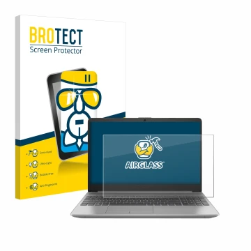 Front side of a product packaging with the brand logo BROTECT. Next to it is the device HP 250 G9 shown with the corresponding