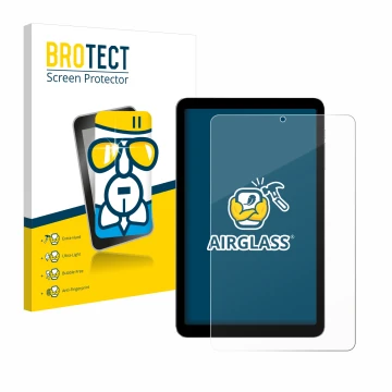 Front side of a product packaging with the brand logo BROTECT. Next to it is the device Alldocube iPlay 50 mini shown with the