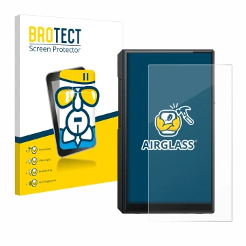 Front side of a product packaging with the brand logo BROTECT. Next to it is the device FiiO M11s shown with the corresponding