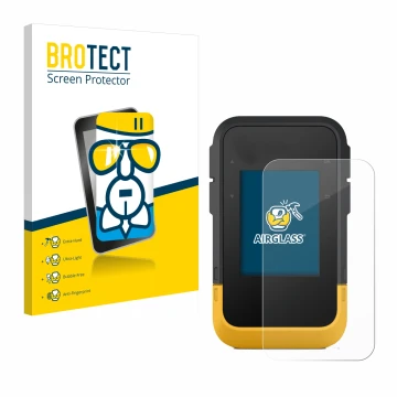Front side of a product packaging with the brand logo BROTECT. Next to it is the device Garmin eTrex SE shown with the corresp