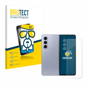 Front side of a product packaging with the brand logo BROTECT. Next to it is the device Samsung Galaxy Z Fold 5 (Front+Camera)