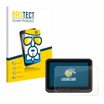 Front side of a product packaging with the brand logo BROTECT. Next to it is the device Zebra ET60 shown with the correspondin