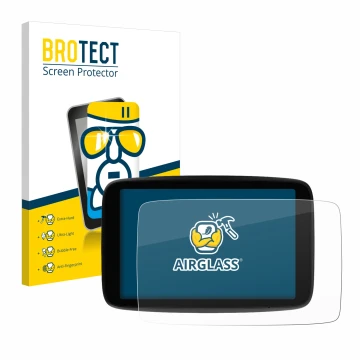 Front side of a product packaging with the brand logo BROTECT. Next to it is the device TomTom GO Expert Plus 7