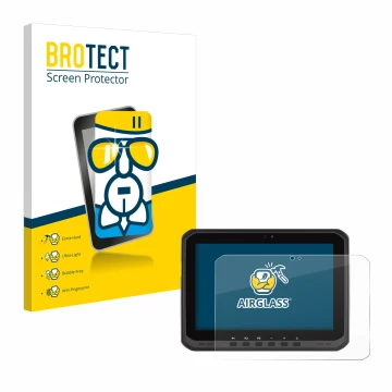 Front side of a product packaging with the brand logo BROTECT. Next to it is the device Zebra ET65 shown with the correspondin