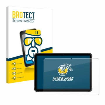 Front side of a product packaging with the brand logo BROTECT. Next to it is the device Oukitel RT5 shown with the correspondi