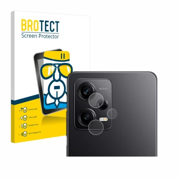 Front side of a product packaging with the brand logo BROTECT. Next to it is the device Xiaomi Redmi Note 12 Pro 5G (ONLY Came