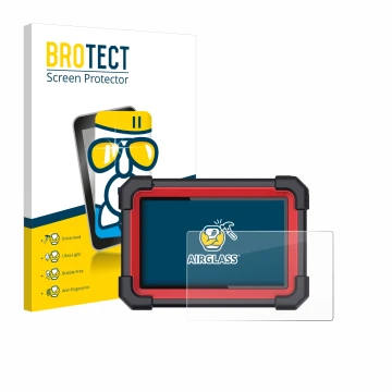 Front side of a product packaging with the brand logo BROTECT. Next to it is the device Launch X-431 CRP 919E BT shown with th