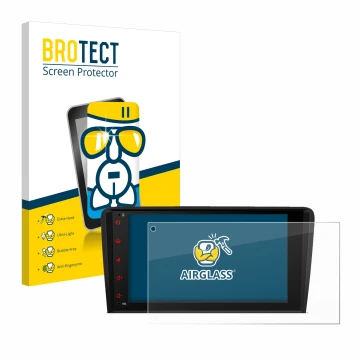 Front side of a product packaging with the brand logo BROTECT. Next to it is the device Xtrons PSA80A3AL shown with the corres