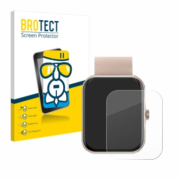 Front side of a product packaging with the brand logo BROTECT. Next to it is the device Mutoy Smartwatch 1.83