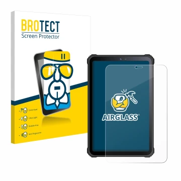 Front side of a product packaging with the brand logo BROTECT. Next to it is the device Oukitel RT3 shown with the correspondi