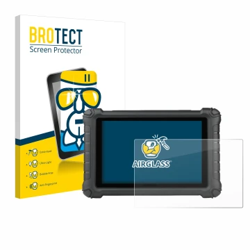 Front side of a product packaging with the brand logo BROTECT. Next to it is the device Autel MX900c shown with the correspond