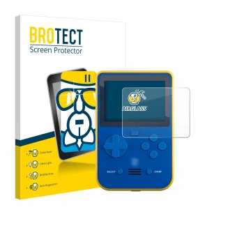 Front side of a product packaging with the brand logo BROTECT. Next to it is the device Blaze Super Pocket shown with the corr