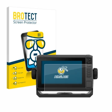 Front side of a product packaging with the brand logo BROTECT. Next to it is the device Garmin ECHOMAP UHD2 7