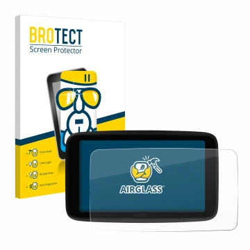 Front side of a product packaging with the brand logo BROTECT. Next to it is the device TomTom GO Superior 6