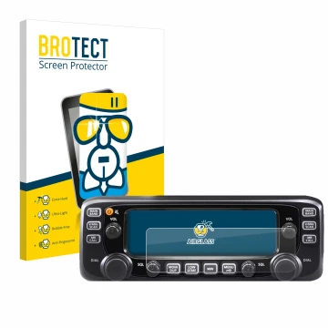 Front side of a product packaging with the brand logo BROTECT. Next to it is the device Icom IC-2730E shown with the correspon