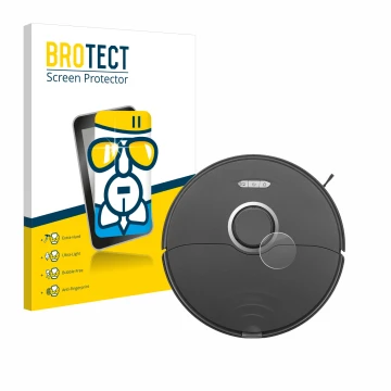 Front side of a product packaging with the brand logo BROTECT. Next to it is the device Roborock S8 Lidar Sensor (white model 