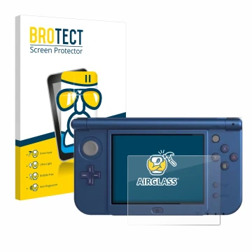 Front side of a product packaging with the brand logo BROTECT. Next to it is the device Nintendo New 3DS XL (Lower display) sh