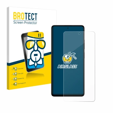 Front side of a product packaging with the brand logo BROTECT. Next to it is the device Xiaomi Redmi Note 12 Pro+ shown with t
