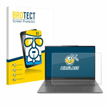 Front side of a product packaging with the brand logo BROTECT. Next to it is the device Lenovo Yoga Pro 7 Gen 8 14