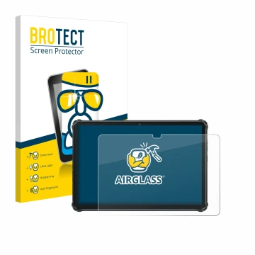 Front side of a product packaging with the brand logo BROTECT. Next to it is the device Oukitel RT7 Titan shown with the corre