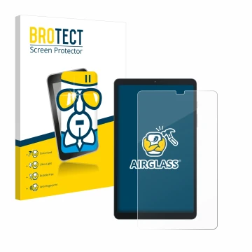 Front side of a product packaging with the brand logo BROTECT. Next to it is the device Blackview Tab 60 8.68