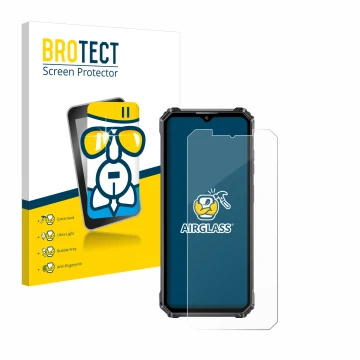 Front side of a product packaging with the brand logo BROTECT. Next to it is the device Oukitel WP28 shown with the correspond