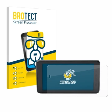 Front side of a product packaging with the brand logo BROTECT. Next to it is the device BMW ConnectedRide Navigator shown with