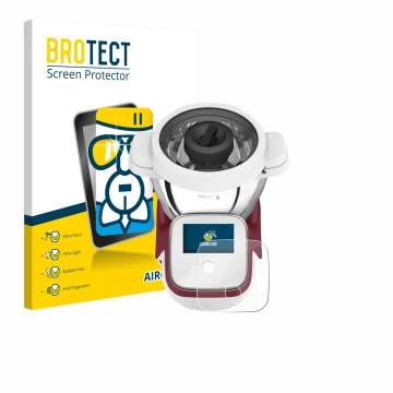 Front side of a product packaging with the brand logo BROTECT. Next to it is the device Moulinex i-Companion Touch XL shown wi
