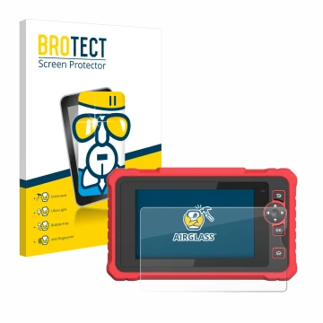 Front side of a product packaging with the brand logo BROTECT. Next to it is the device Launch CRP 359 shown with the correspo