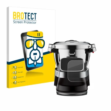 Front side of a product packaging with the brand logo BROTECT. Next to it is the device WMF Avantgarde shown with the correspo
