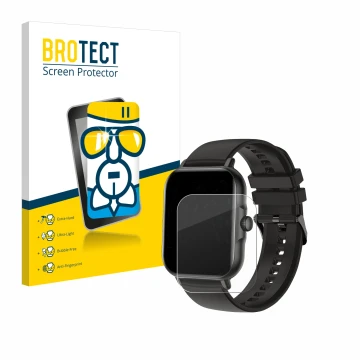 Front side of a product packaging with the brand logo BROTECT. Next to it is the device AcclaFit KM13 1.83