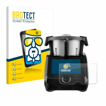 Front side of a product packaging with the brand logo BROTECT. Next to it is the device SilverCrest Monsieur Cuisine Smart BLA