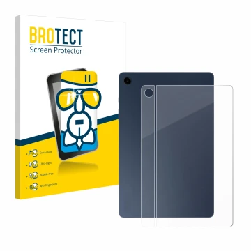Front side of a product packaging with the brand logo BROTECT. Next to it is the device Samsung Galaxy Tab A9 Plus WiFi (Back)