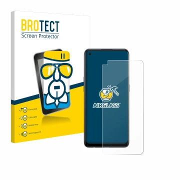 Front side of a product packaging with the brand logo BROTECT. Next to it is the device Oppo Reno 8T shown with the correspond