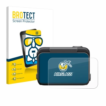 Front side of a product packaging with the brand logo BROTECT. Next to it is the device Insta360 Ace Pro shown with the corres