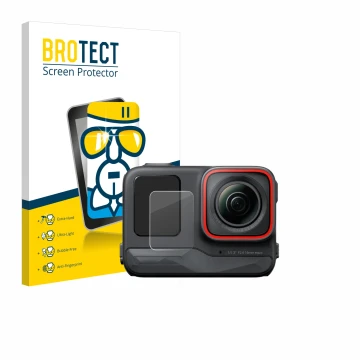 Front side of a product packaging with the brand logo BROTECT. Next to it is the device Insta360 Ace Pro (Front display) shown