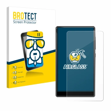 Front side of a product packaging with the brand logo BROTECT. Next to it is the device innioasis G1-80G shown with the corres