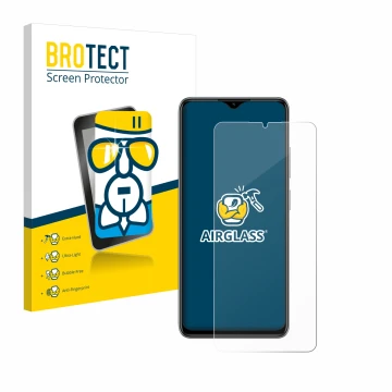 Front side of a product packaging with the brand logo BROTECT. Next to it is the device ZTE Blade A73 shown with the correspon