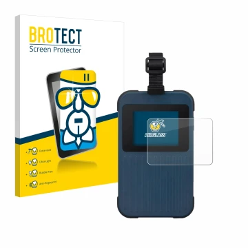 Front side of a product packaging with the brand logo BROTECT. Next to it is the device Acer Enduro Connect M3 shown with the 