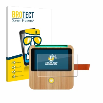 Front side of a product packaging with the brand logo BROTECT. Next to it is the device tigerbox Touch Plus shown with the cor